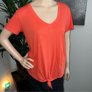 Bobi Los Angeles Orange Cotton Short Sleeve T-Shirt Top with Tie Front